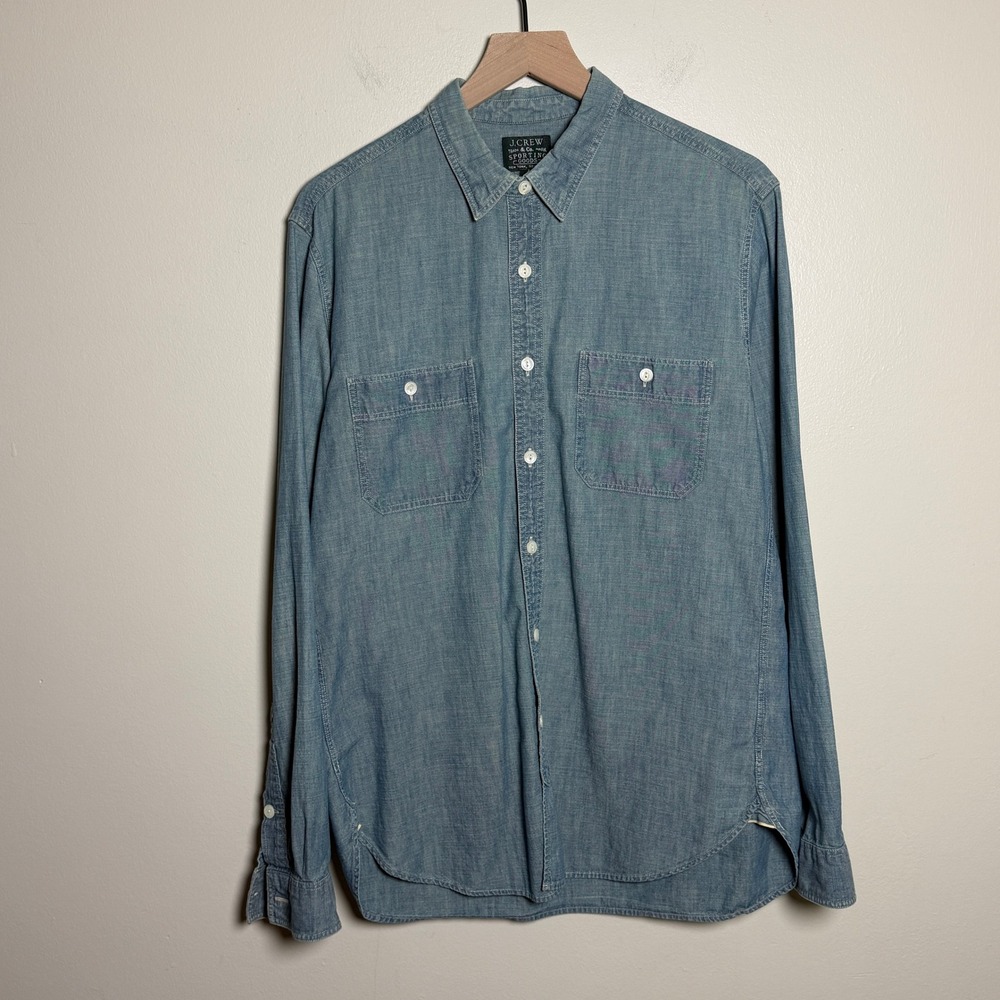 J.Crew Mens Cotton Button Up Shirt M Blue Sporting Goods Casual Preppy Minimal